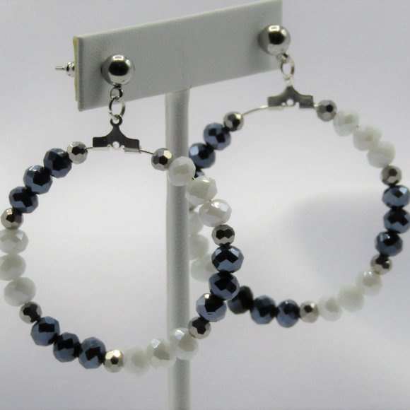 Long or Short White & Gunmetal Beaded Jewelry Set - Picture 6 of 6